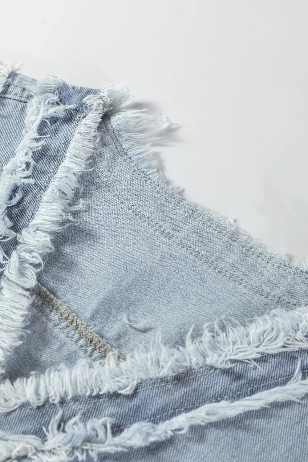 Frayed Flap Pocket Denim Vest in Light Blue view 8