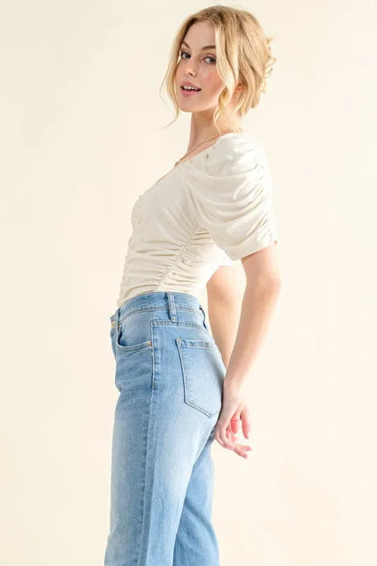 And The Why Buttery Soft Ruched Detailed Jersey Bodysuit - Fashorio