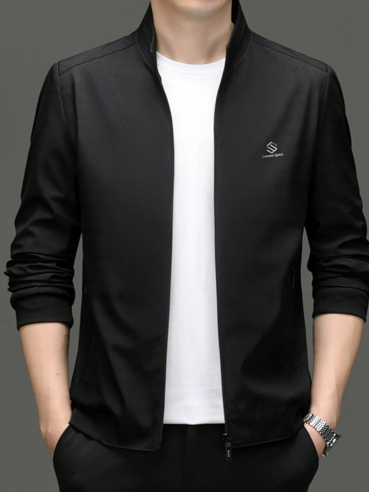 Men's Plus Size Zip Up Slim Fit Jacket Black - Fashorio