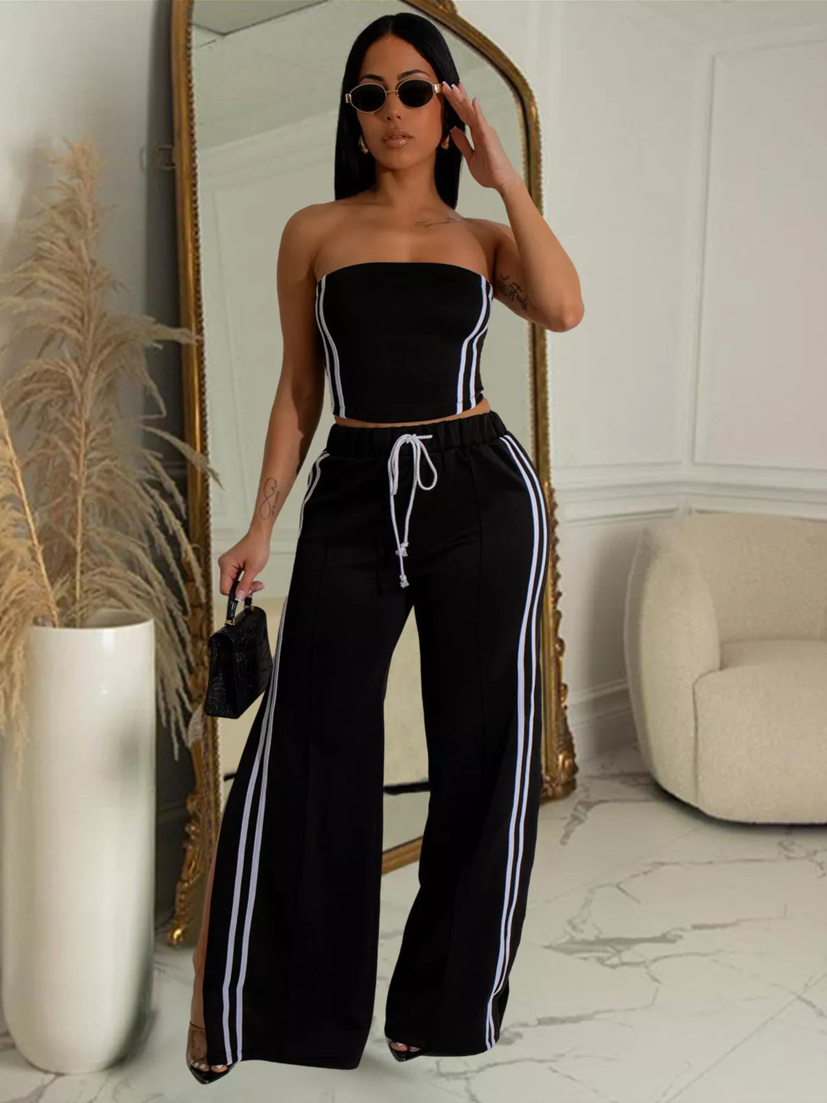 Sleeveless tube top and wide leg pants set front