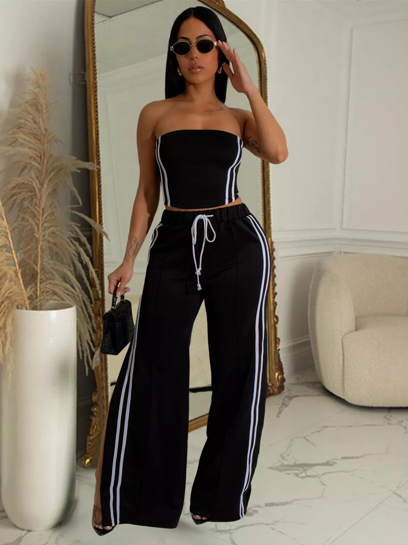 Sleeveless tube top and wide leg pants set front