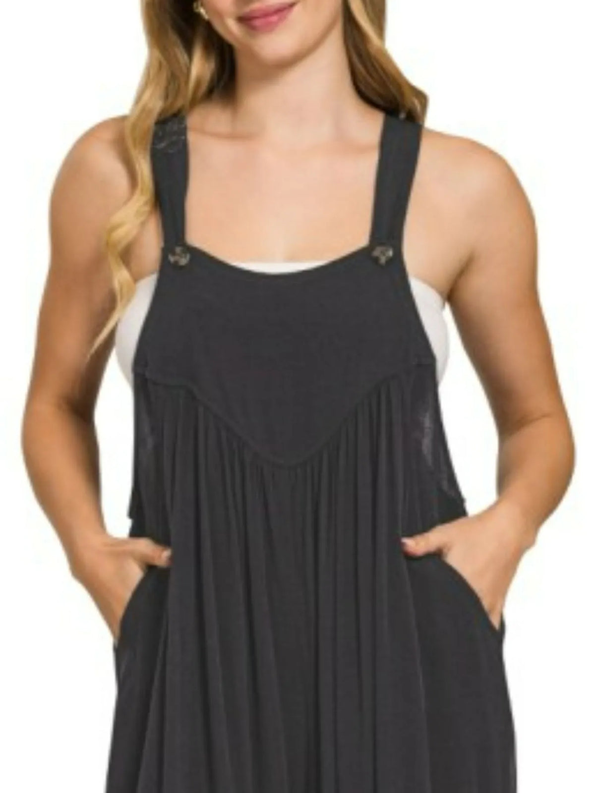Woven Rayon Crepe Wide Leg Overalls side view