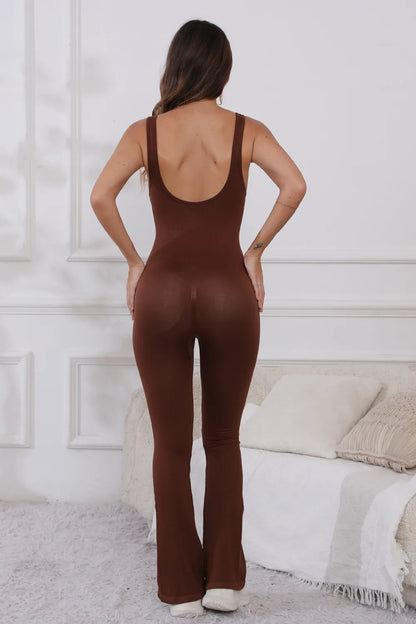 Scoop Neck Wide Strap Active Jumpsuit - Fashorio