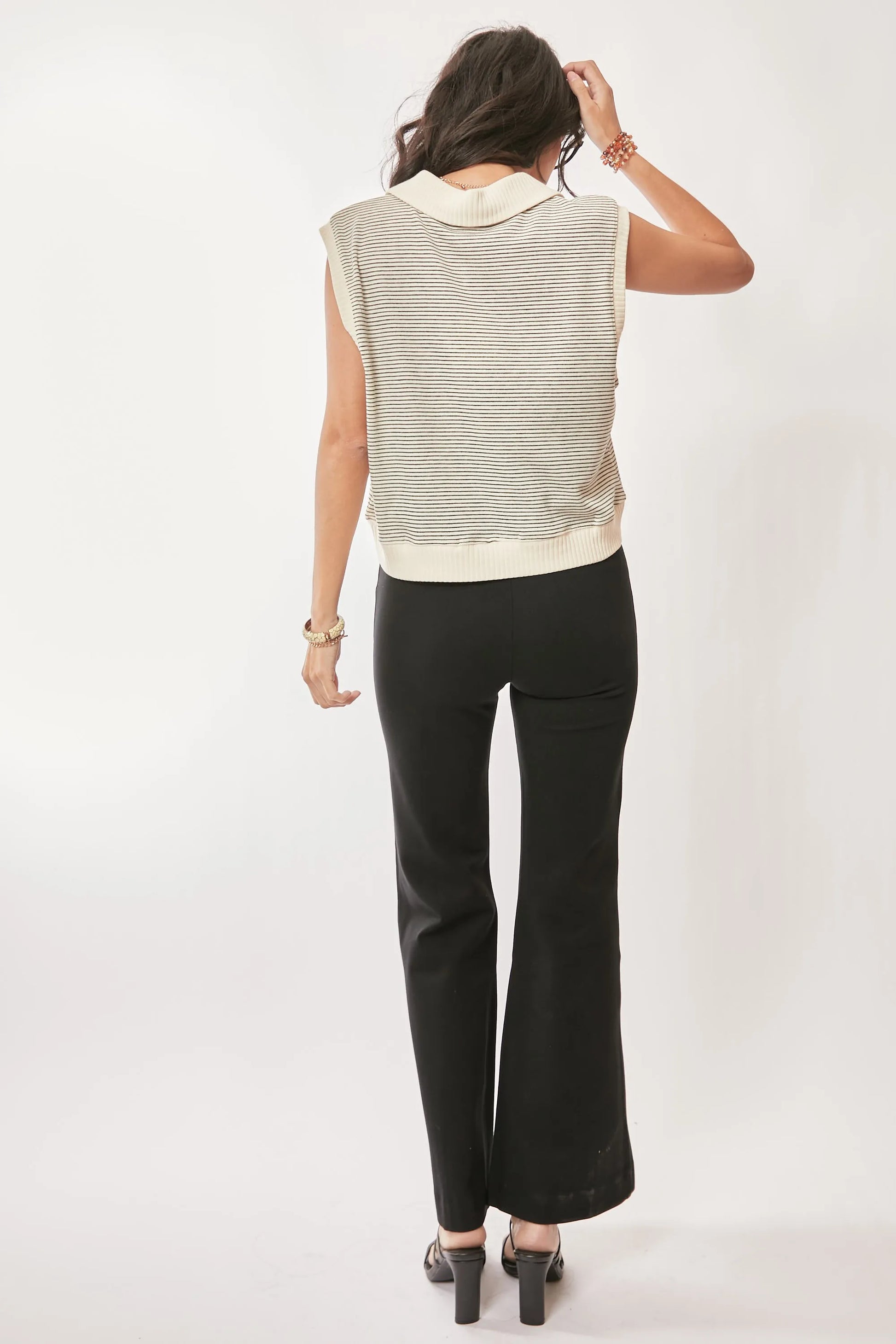 Davi & Dani French Terry Boxy Fit Striped Sweater Vest - Fashorio