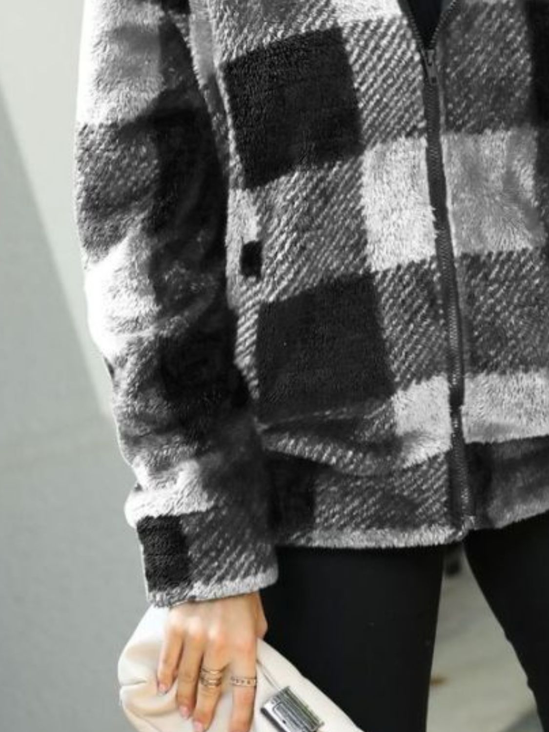 Plaid Zip-Up Collared Jacket - Fashorio