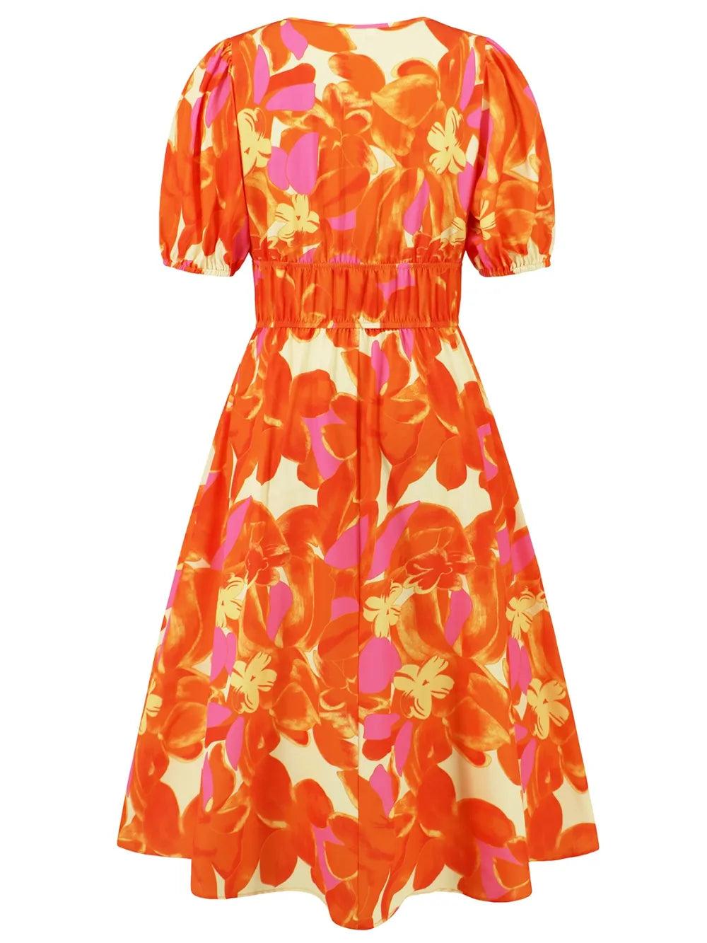 Ruched Printed Surplice Short Sleeve Dress - Fashorio