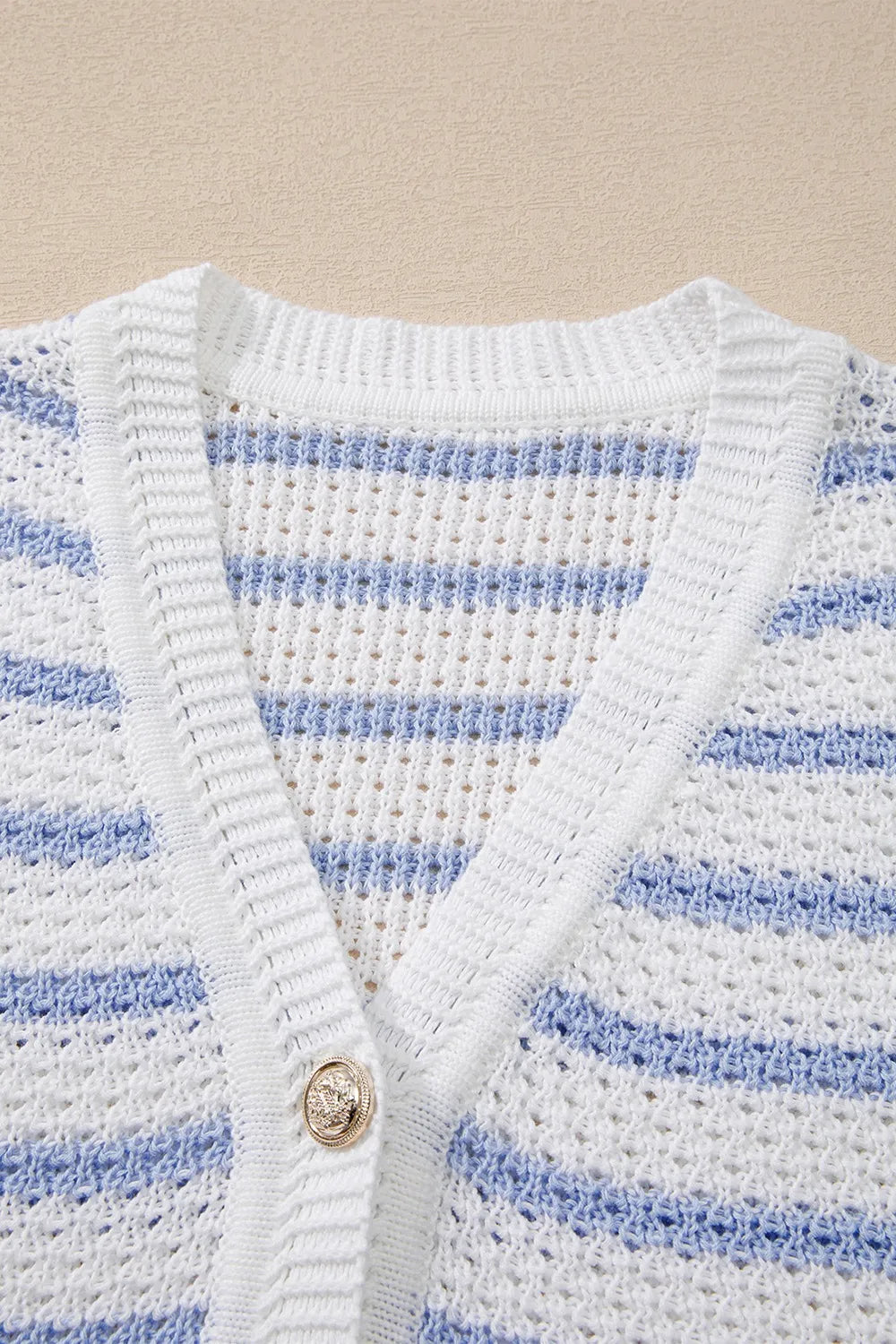 Striped Gold Button V Neck Sweater Vest in Light Blue view 9