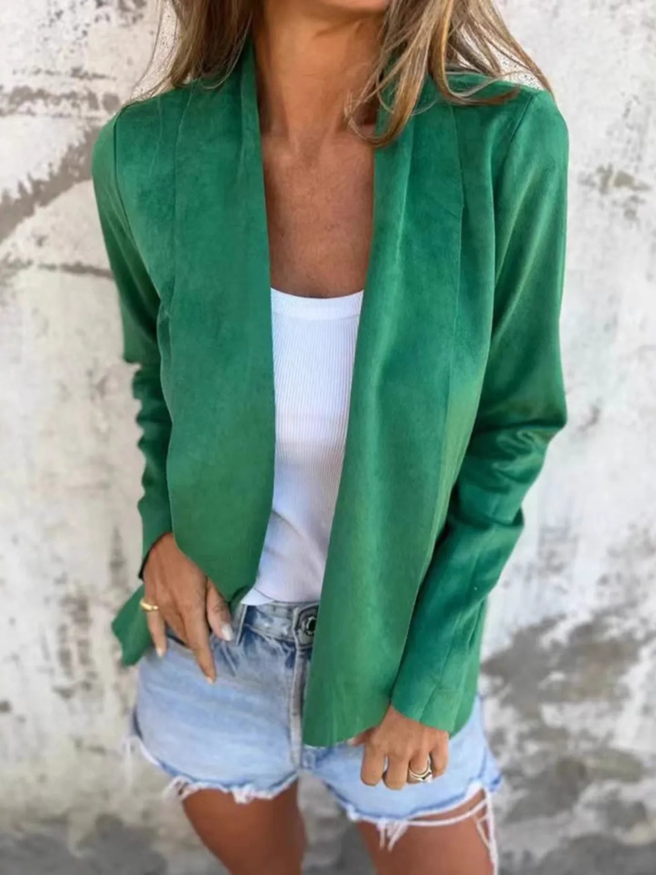 Full Size Open Front Casual Cardigan Plus Size Green - Fashorio