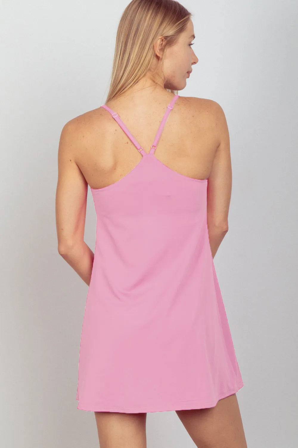 Sleeveless Tennis Dress with Built In Liner in Mauve back view