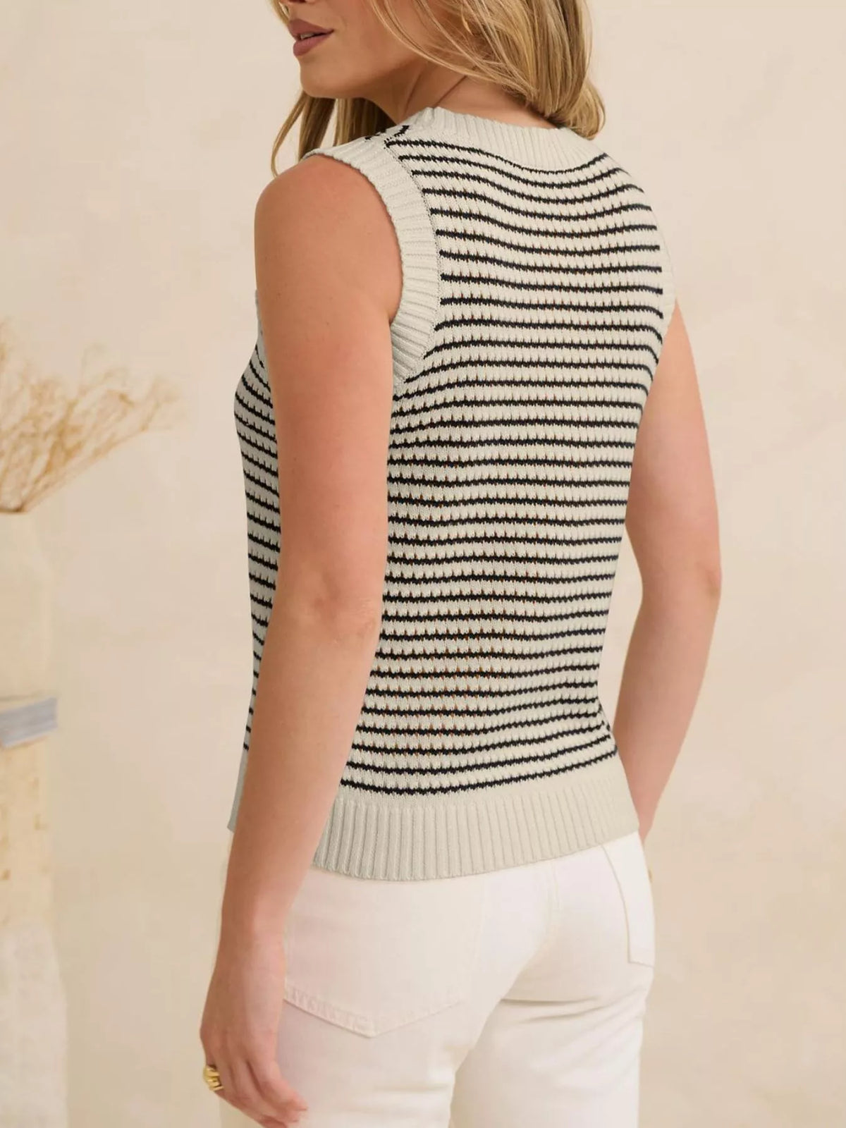 Ribbed Striped Knit Sweater Vest, view 11