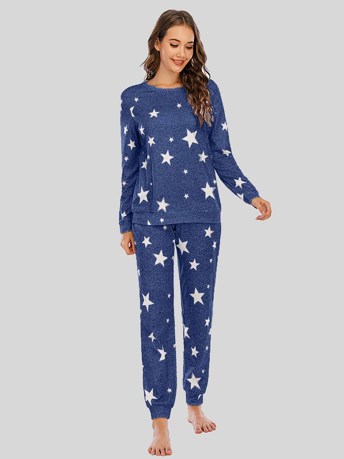 Star Top and Pants Lounge Set Peacock Blue - Fashorio