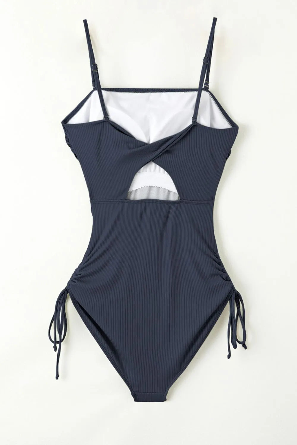 Ribbed Drawstring Sides Cutout One Piece Swimsuit - Fashorio