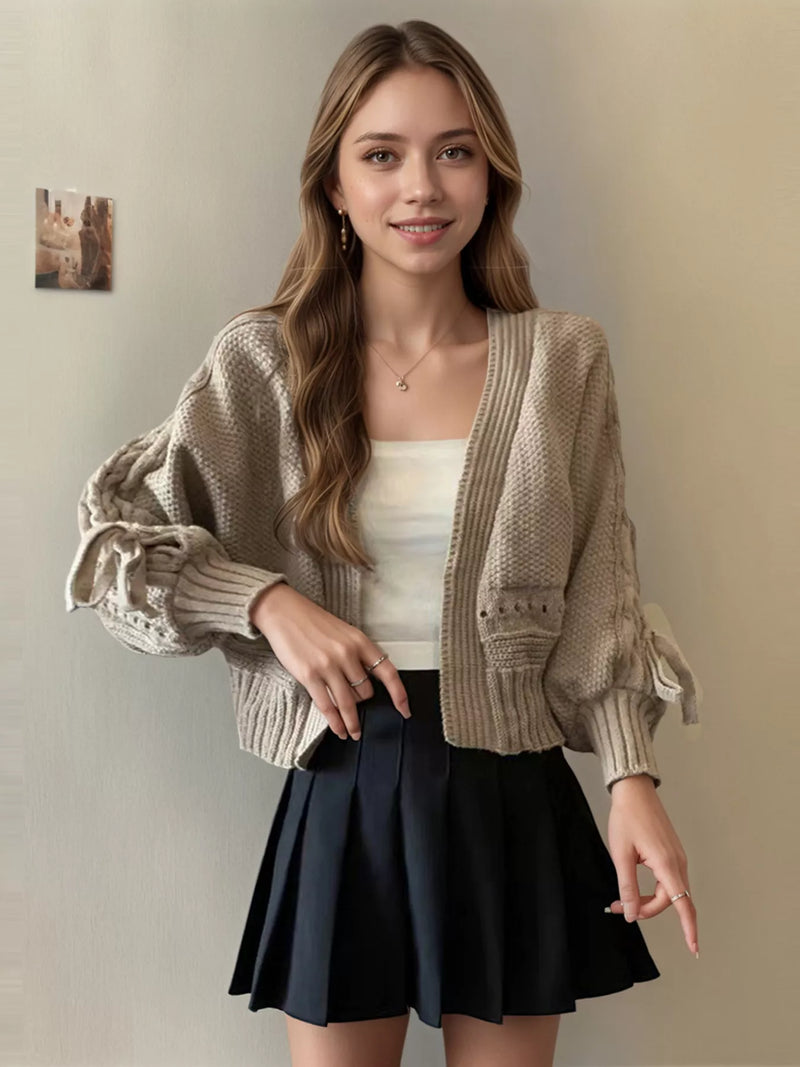 chunky knit tie front cardigan front view