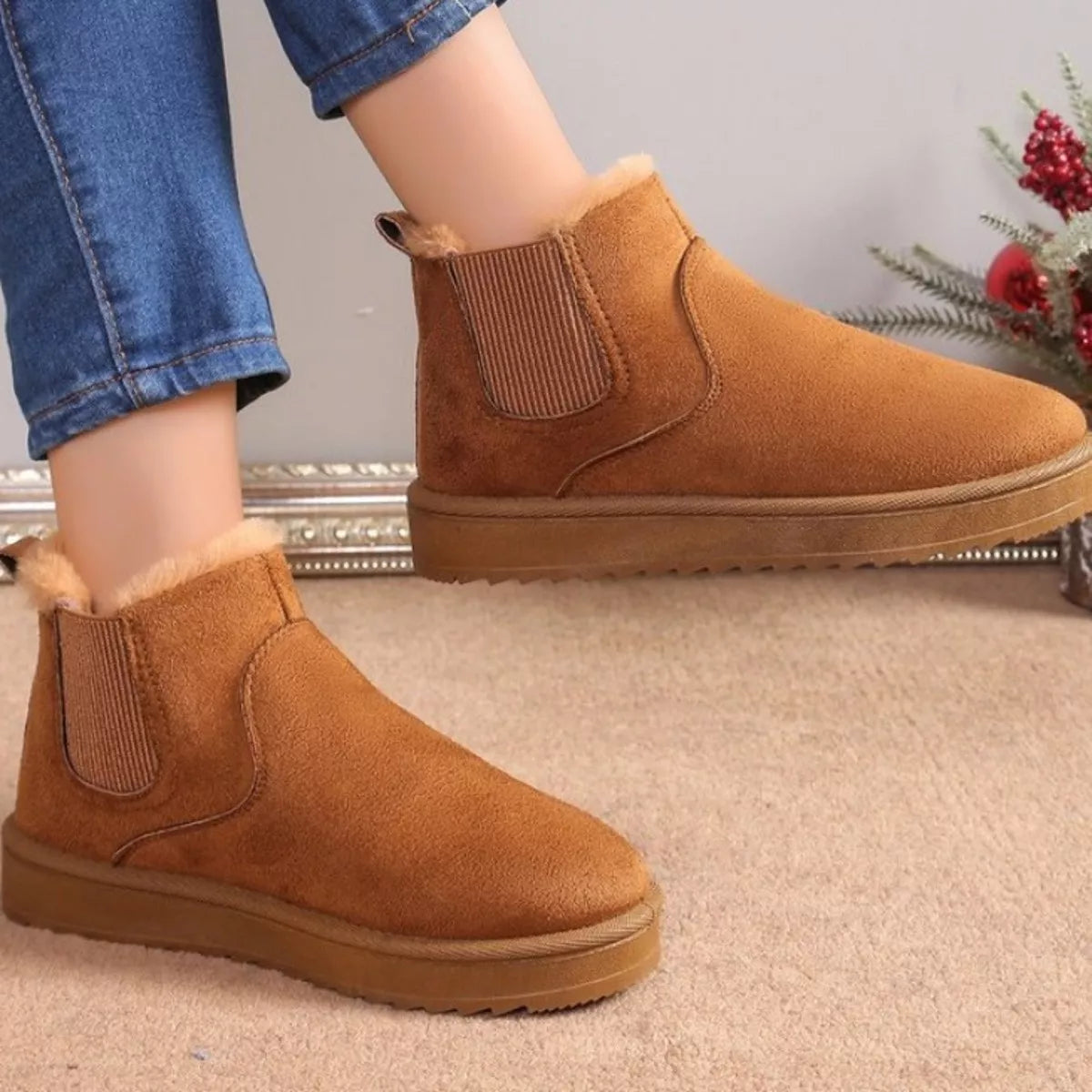 round toe platform boots pair standing