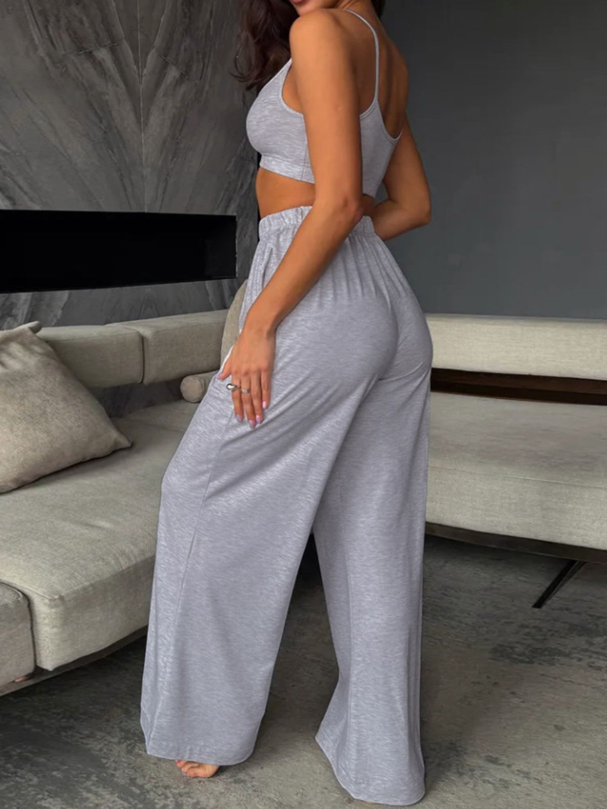 Two piece scoop neck cami set side view