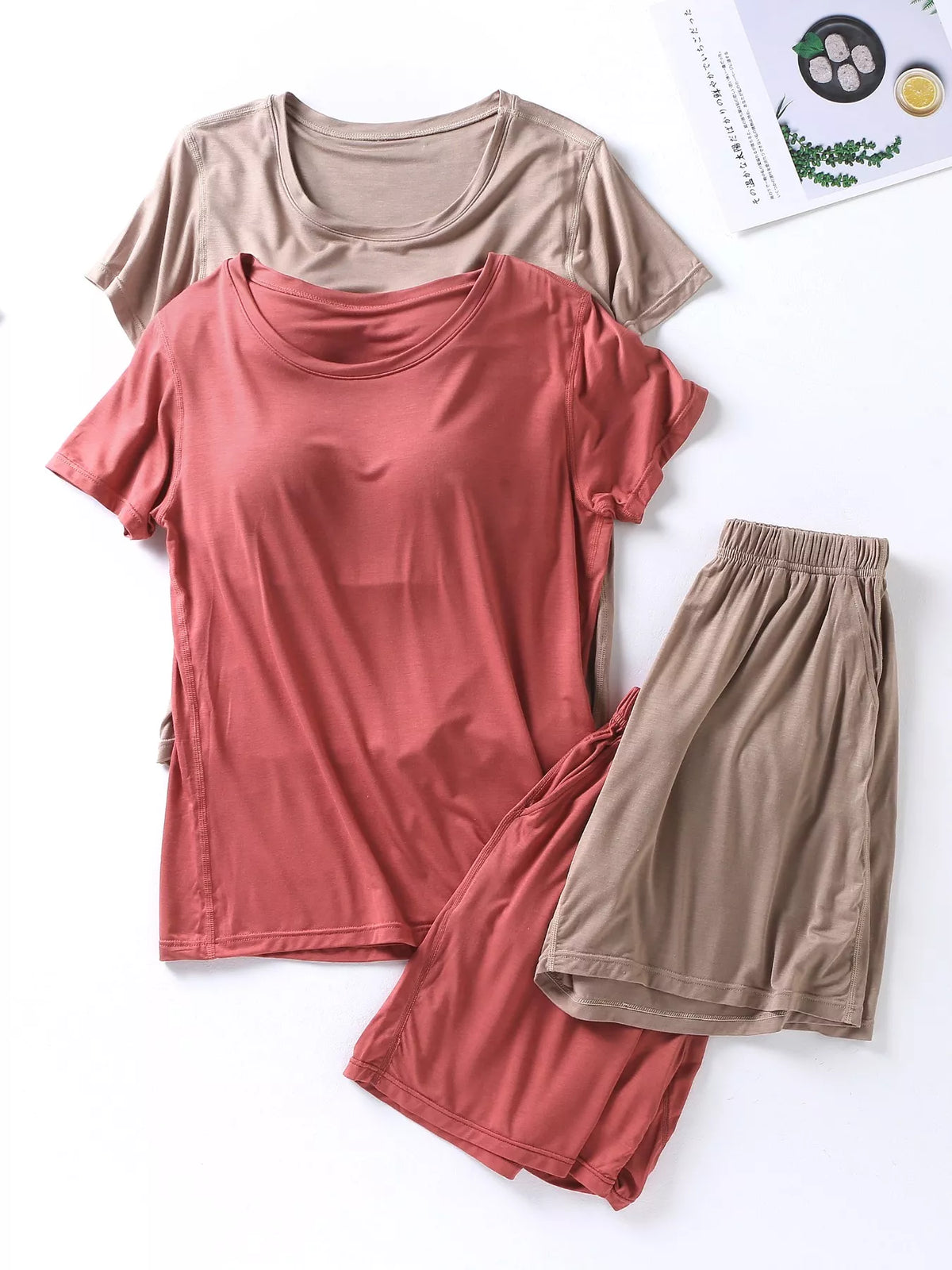 Plus Size Padded Modal Tee and Shorts Two Piece Set, view 6