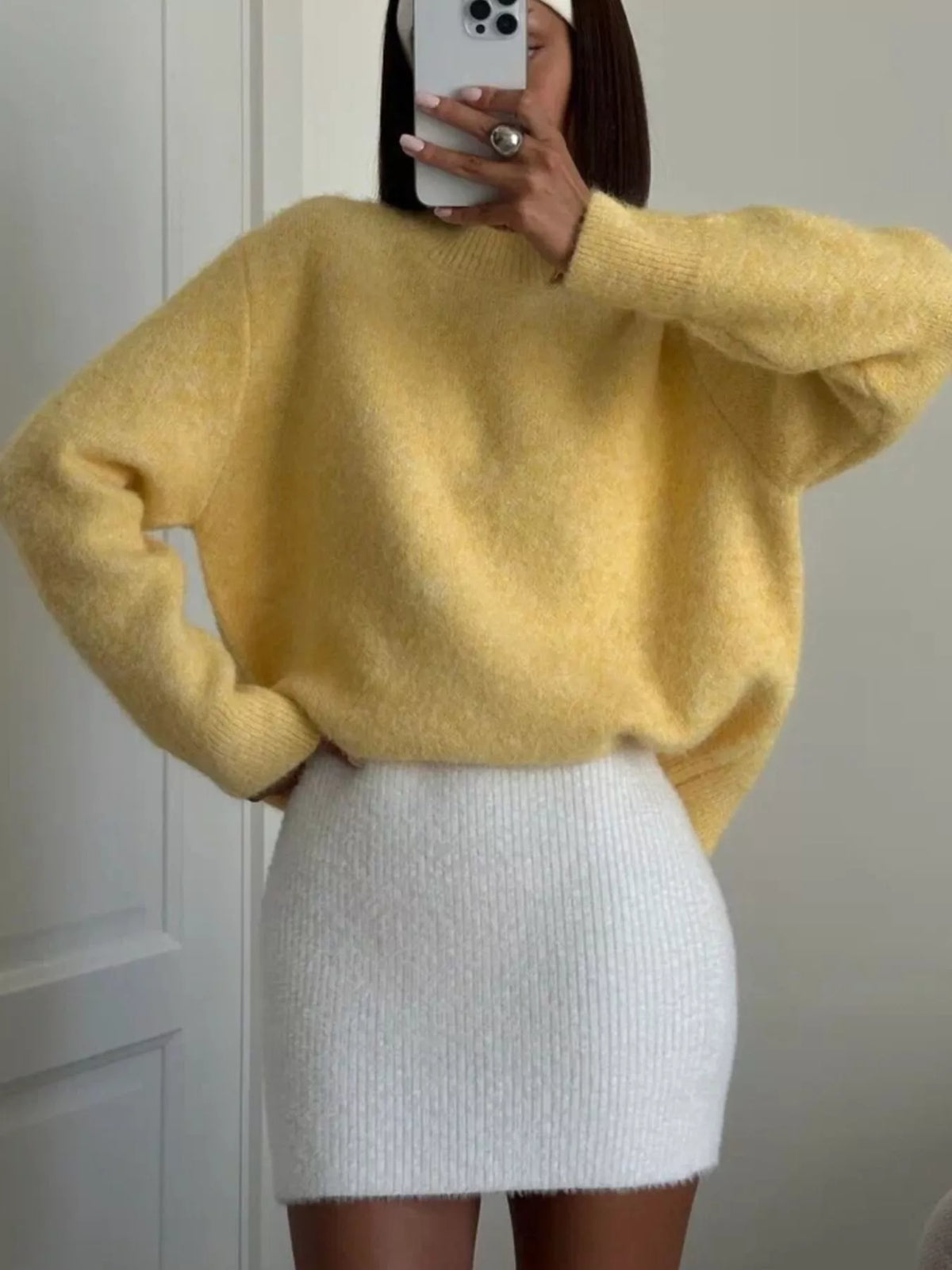 round neck dropped shoulder sweater styled full outfit