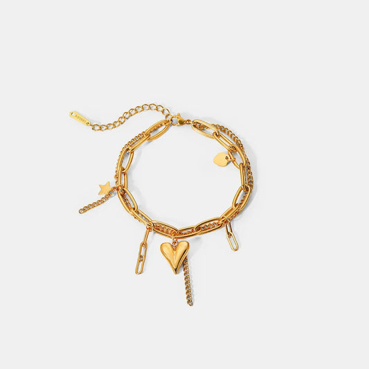 Stainless Steel Double Layered Charm Bracelet Gold One Size - Fashorio