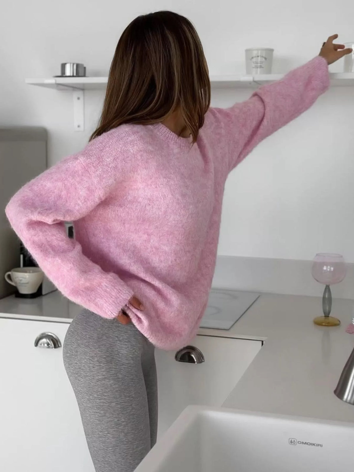 round neck dropped shoulder sweater styled full outfit