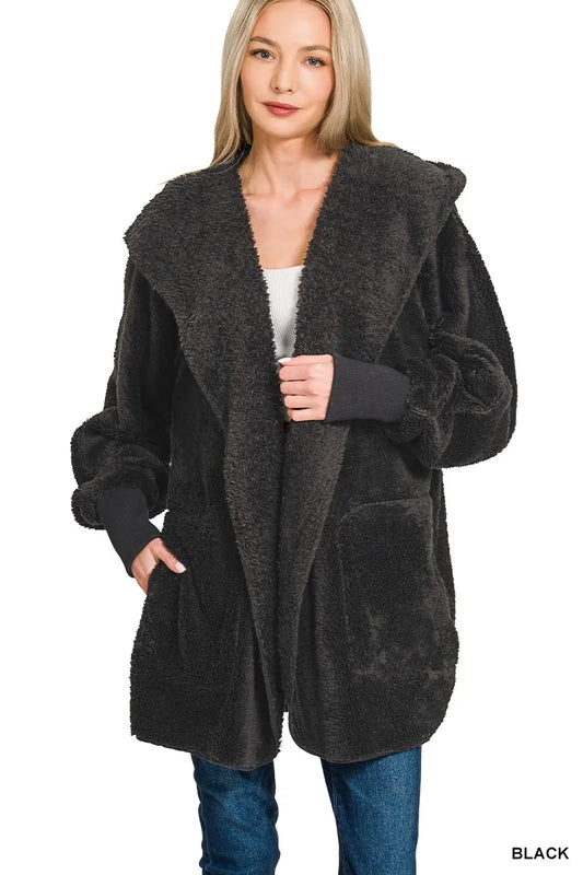 Zenana Hooded Faux Fur Jacket – Oversized Cozy Outerwear - Fashorio