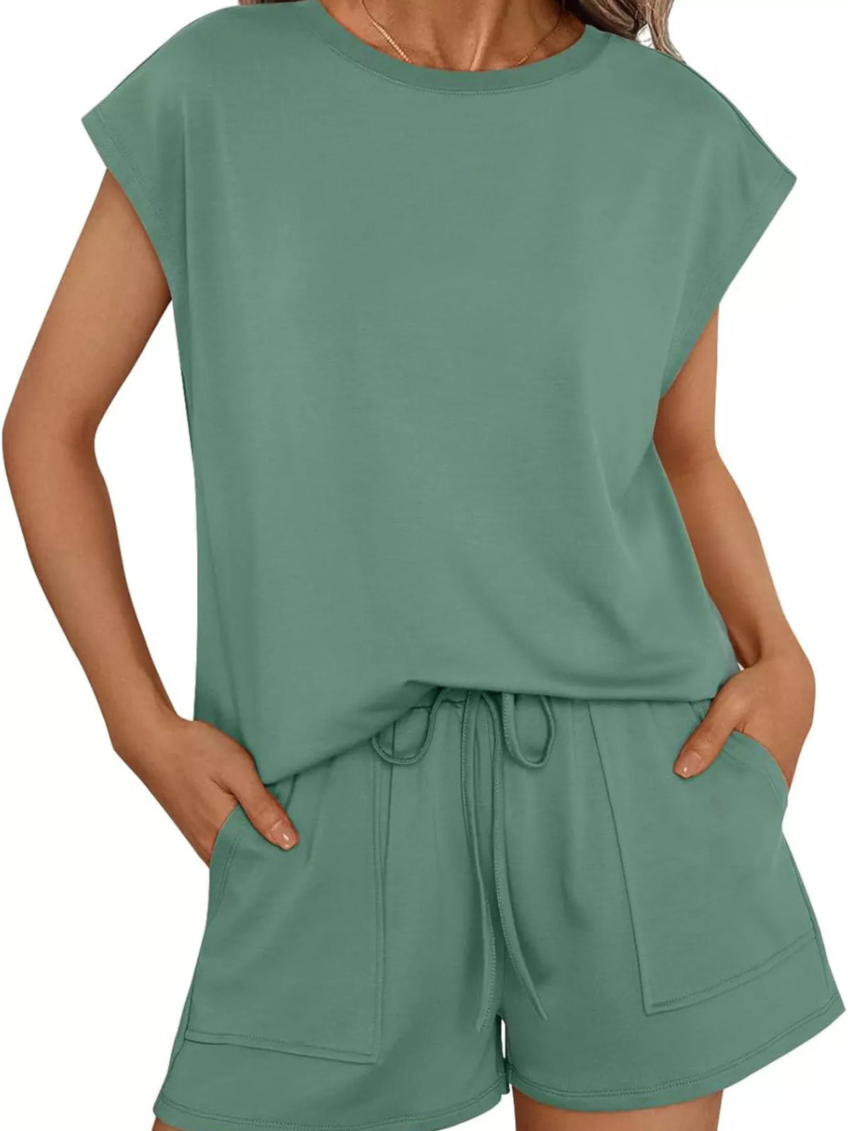Casual Solid T-Shirt and Shorts Set, view 6