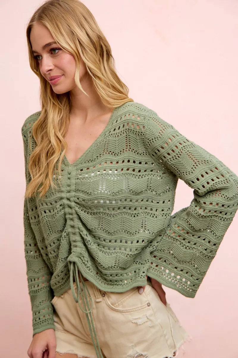 Pointelle top in sage green