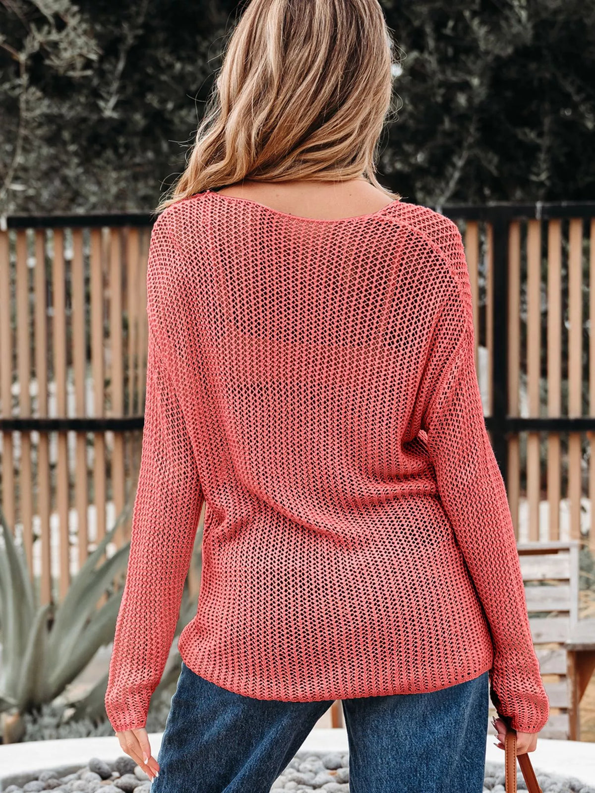 Crochet knit top side view