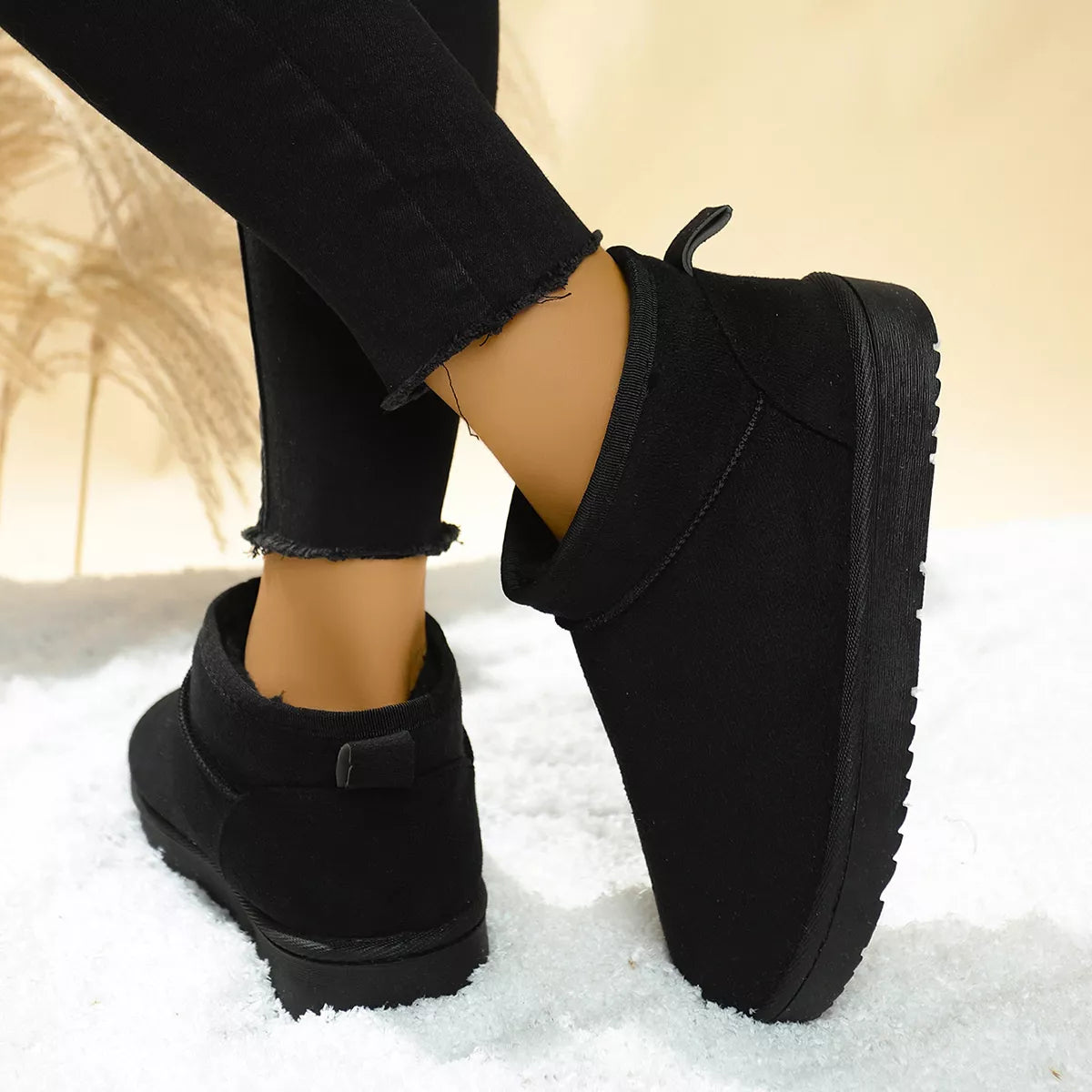 suede round toe platform boots heel detail