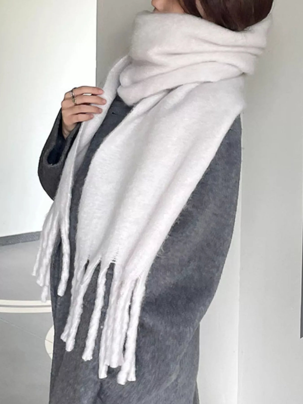 Solid Color Fringe Scarf, view 12