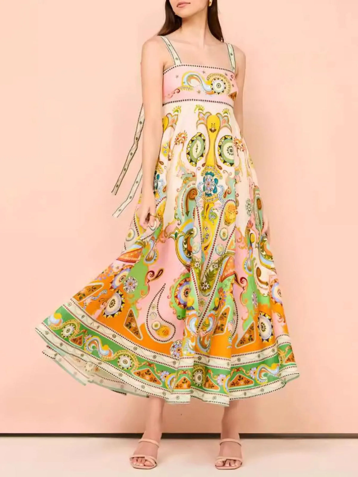Paisley square neck dress side view