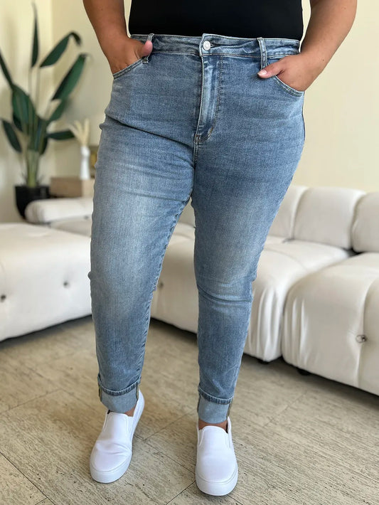 Judy Blue Full Size High Waist Cuff Hem Jeans - Fashorio