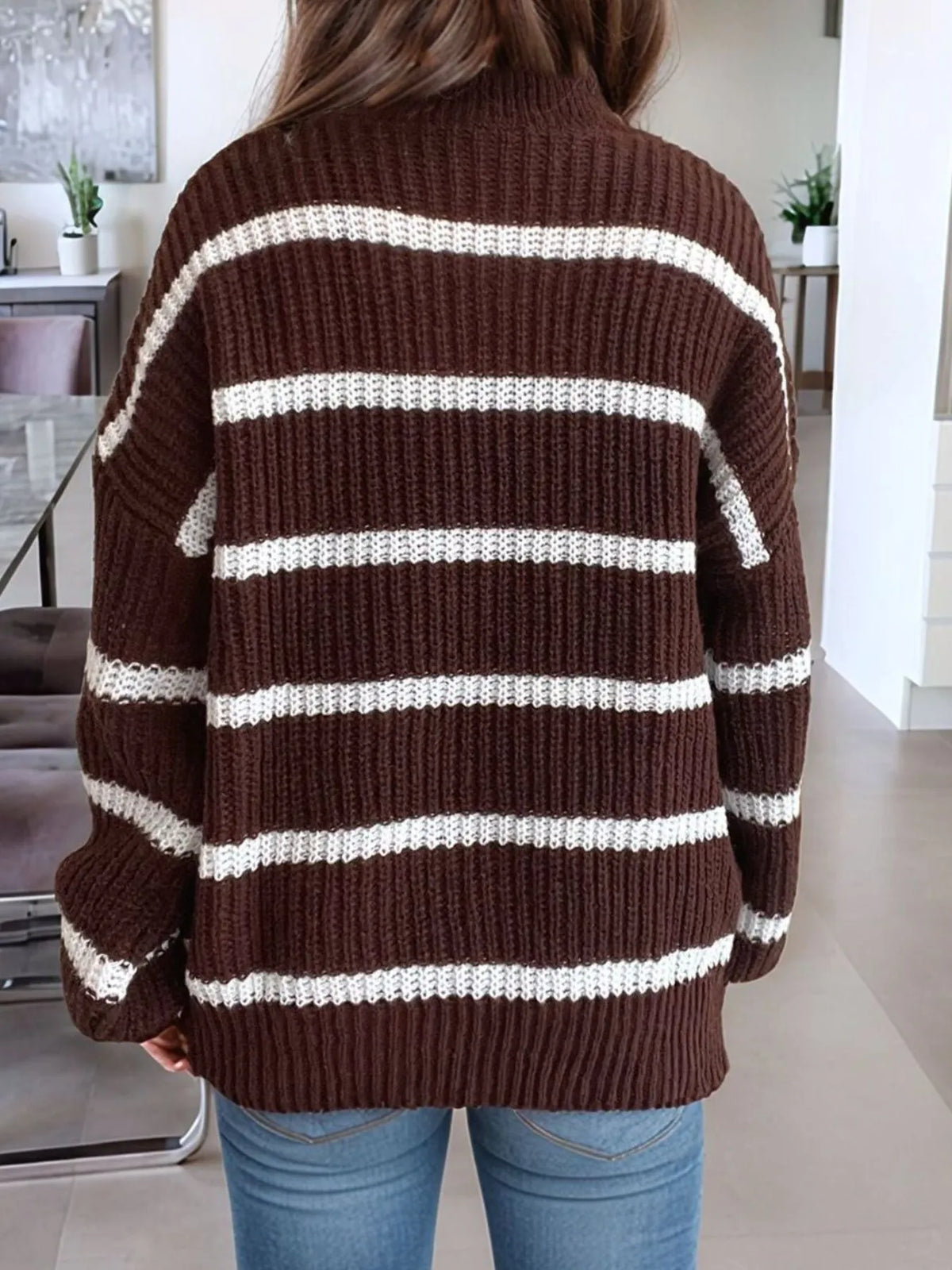 Striped turtleneck knit texture close up
