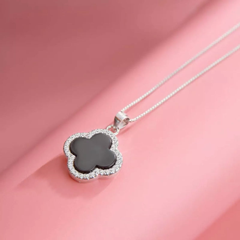 925 sterling silver clover pendant necklace set with agate