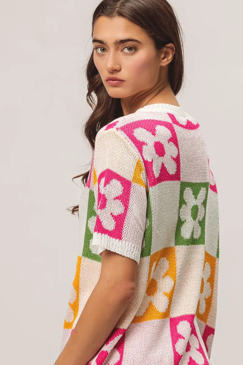 Floral Check Lightweight Sweater Top view 14