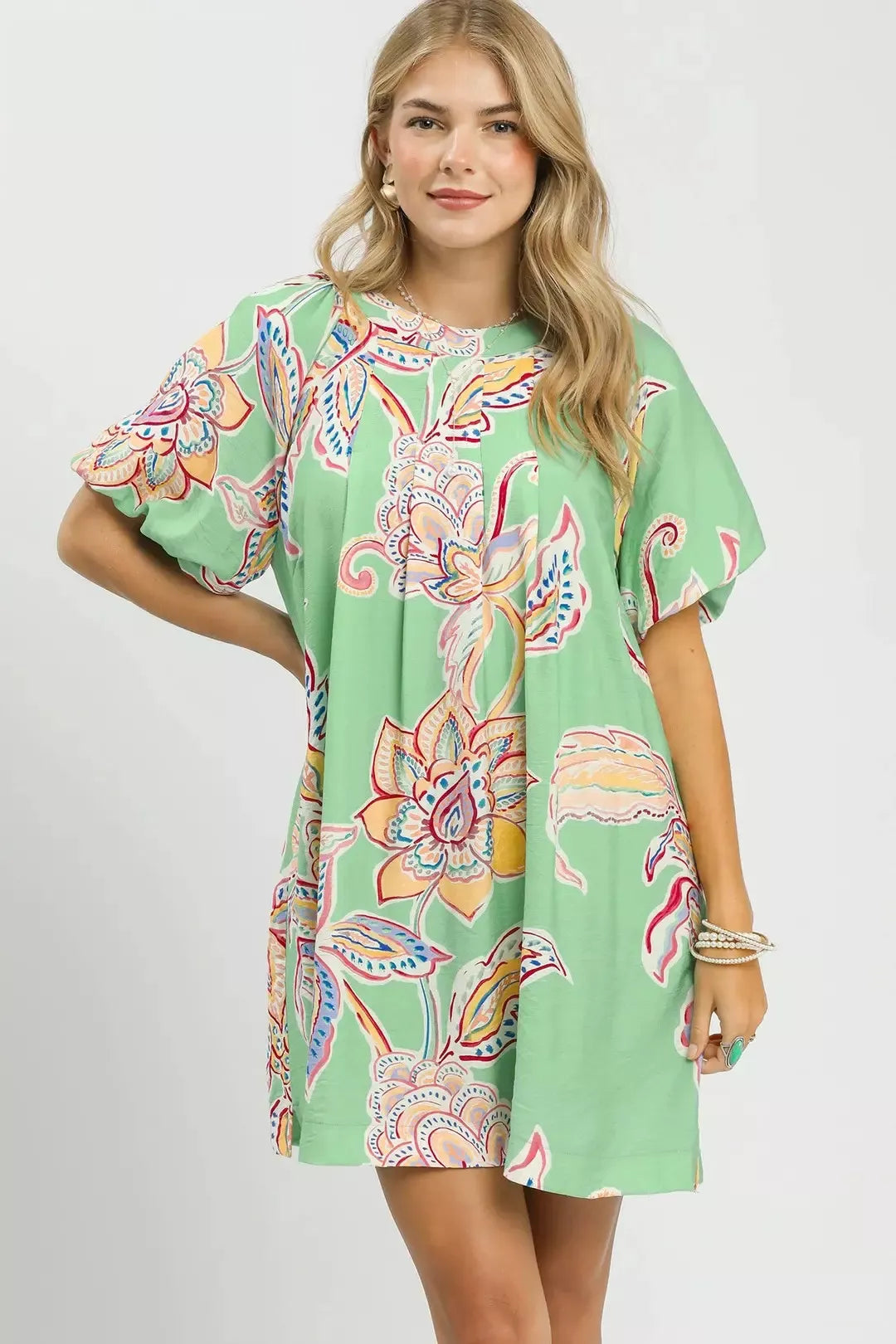 Boho Floral Print Mini Dress with Pockets