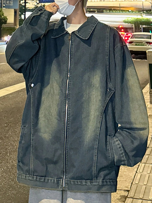 Men's Full Size Zip Up Long Sleeve Denim Jacket Plus Size - Fashorio