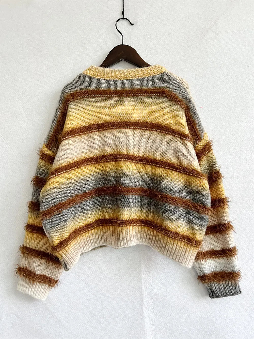 Striped Round Neck Long Sleeve Sweater - Fashorio