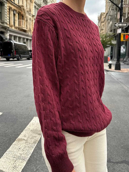 Cable-Knit Round Neck Pullover Sweater - Fashorio