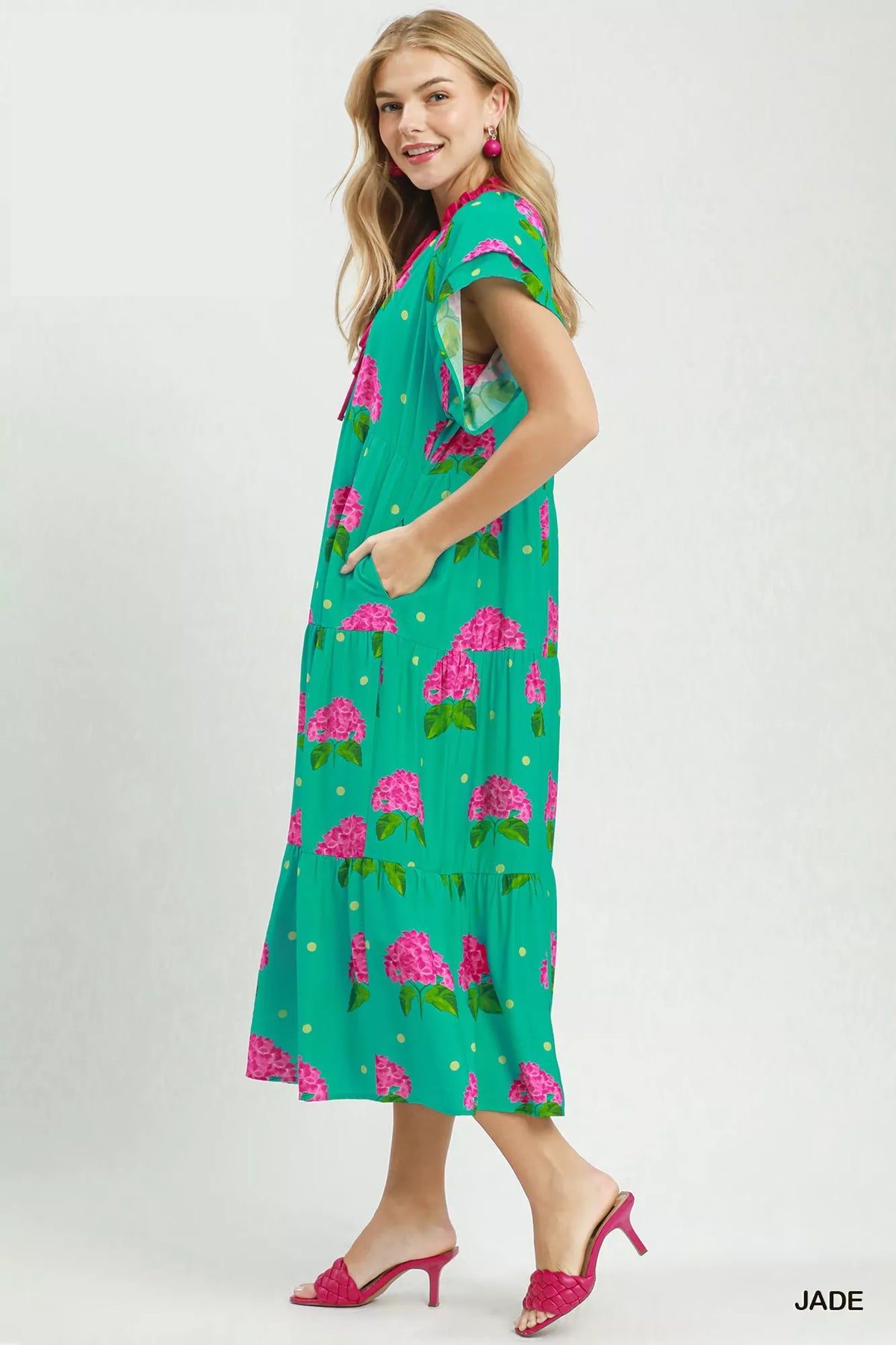Hydrangea Print Tiered Midi Dress side view