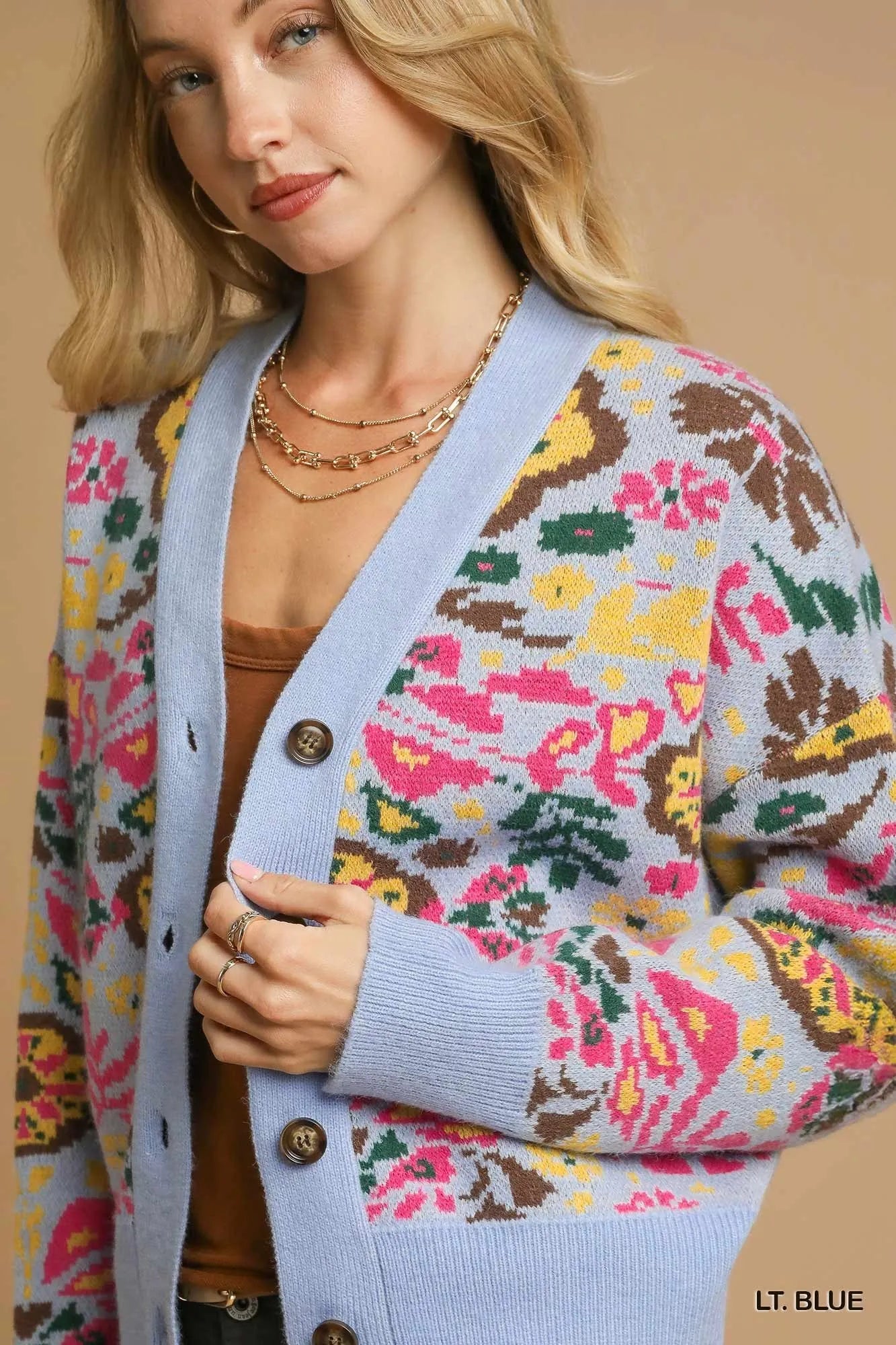 Umgee Floral Knit Button-Up Cardigan - Fashorio