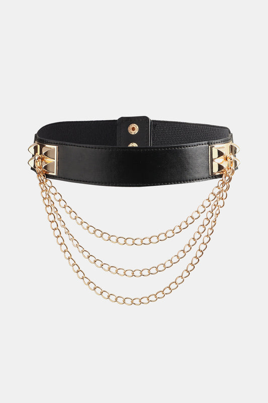 Elastic Belt with Chain Black One Size - Fashorio