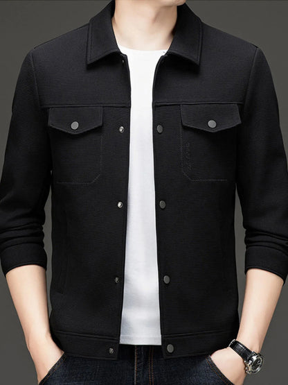 Men's Plus Size Button Up Long Sleeve Jacket Black - Fashorio