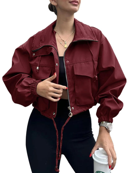 Drawstring Hem Zip Up Jacket - Fashorio