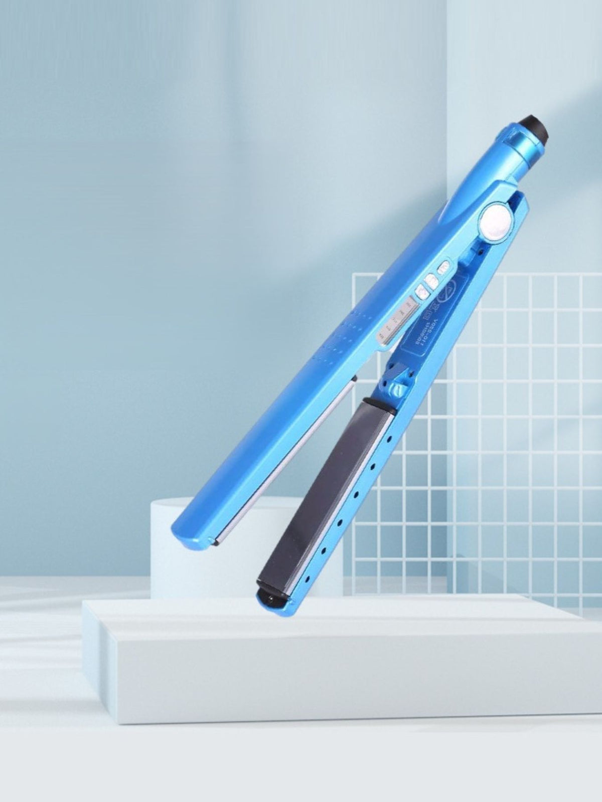 Sky blue ceramic hair straightener front view