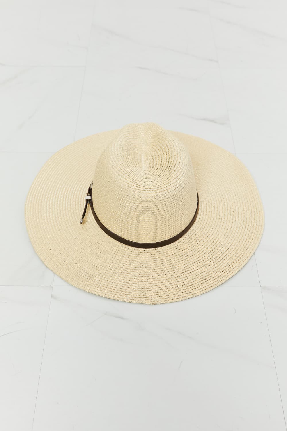 Straw fedora interior and adjustable strap detail