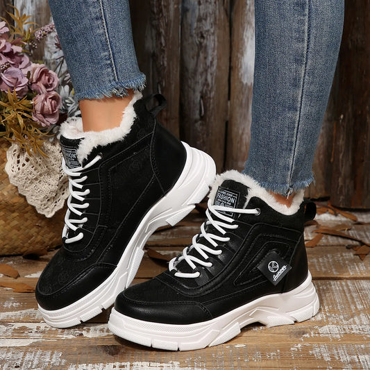 High-Top Platform Chunky Sneaker Boots with Lace-Up - Fashorio