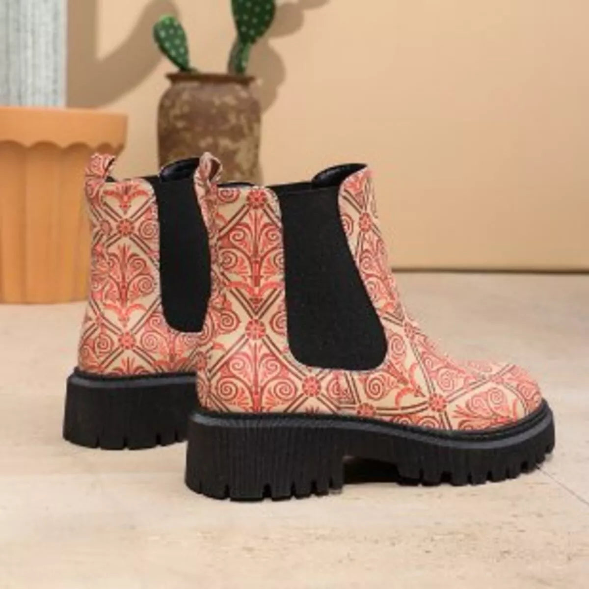 Round toe chunky heel ankle boots styled step