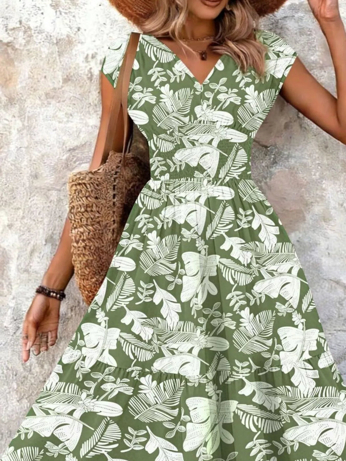 Printed V-Neck Tiered Maxi Dress Plus Size, view 6