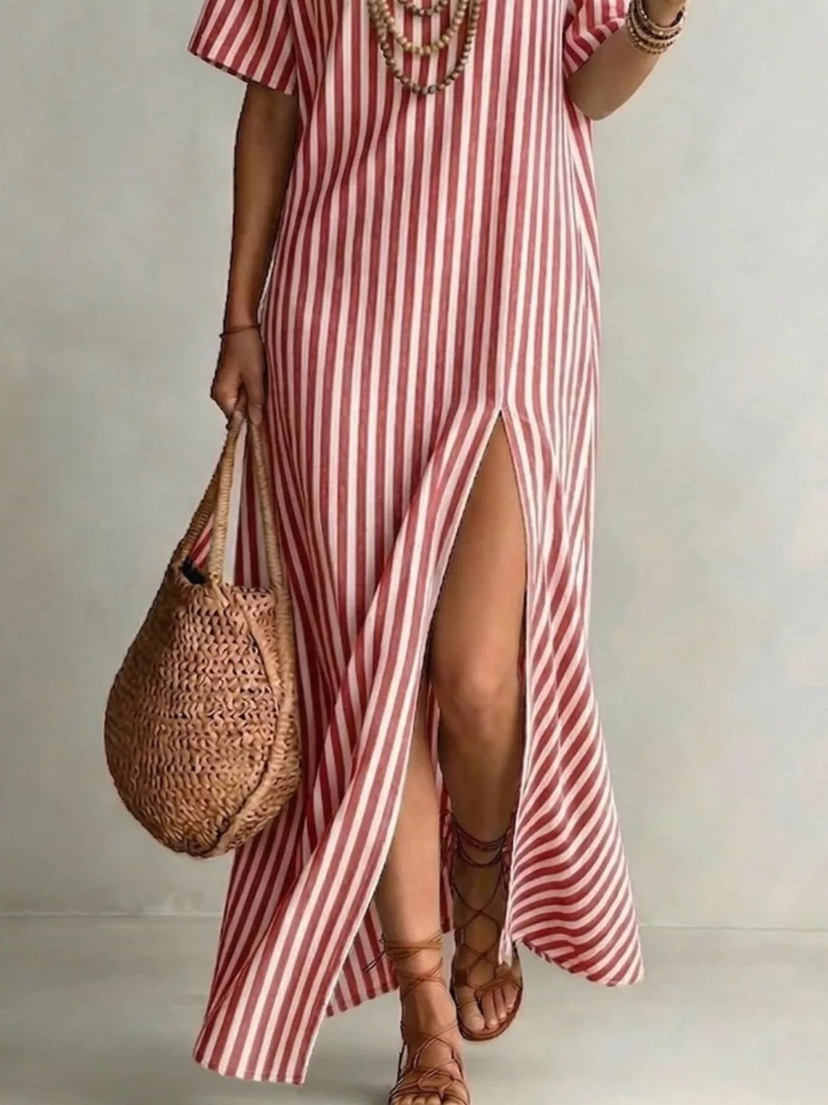 Striped maxi dress full length styling view