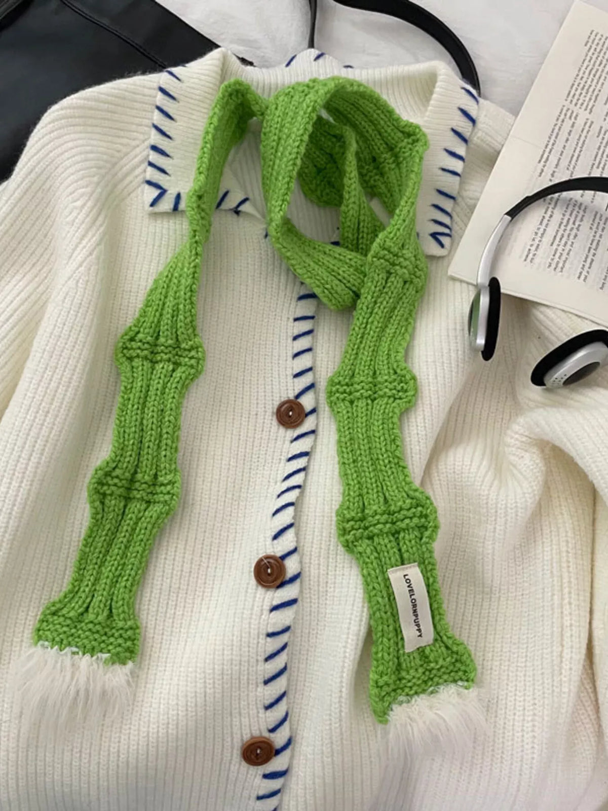 Plush trim scarf styled look